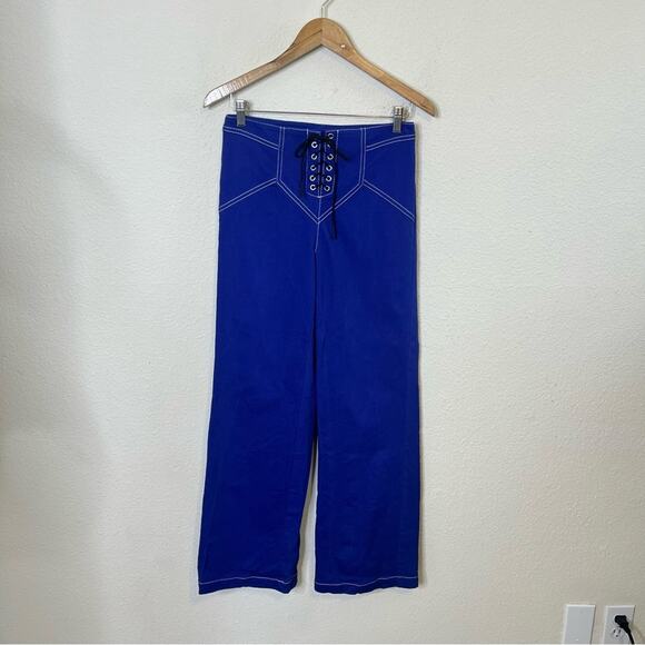 Fleur Du Mal Electric Blue Wide Leg Lace Up Jeans Womens Size 6 - Picture 3 of 8